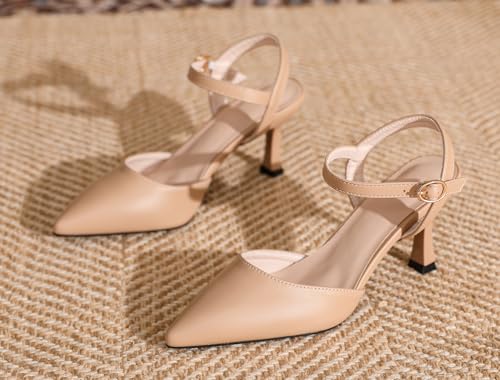 LizFoYa Womens Closed Toe Ankle Strap Heels Pointed Toe Pumps Shoes Slingback High Heel Dress Shoes2