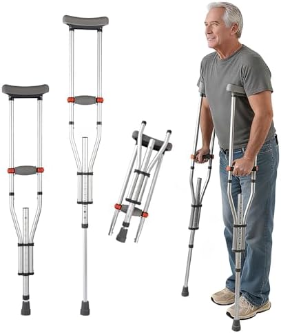 Aluminum Underarm Crutches for Adults & Seniors, Adjustable Heigh...