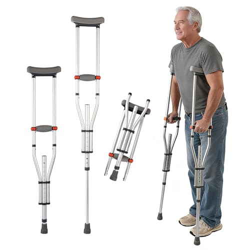 Muyege.Duan Aluminum Underarm Crutches for Adults & Seniors Adjustable Height 38.2-61.8 in (16 Levels) Lightweight 2.0 lb Each 300 lb per Pair Non-Slip Tips Tool-Free Setup Push-Pin Locking