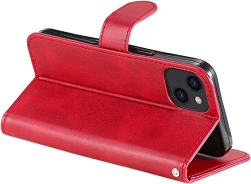 Étui portefeuille iPhone 13 Mini rouge protégeant l'écran avec fermeture aimantée