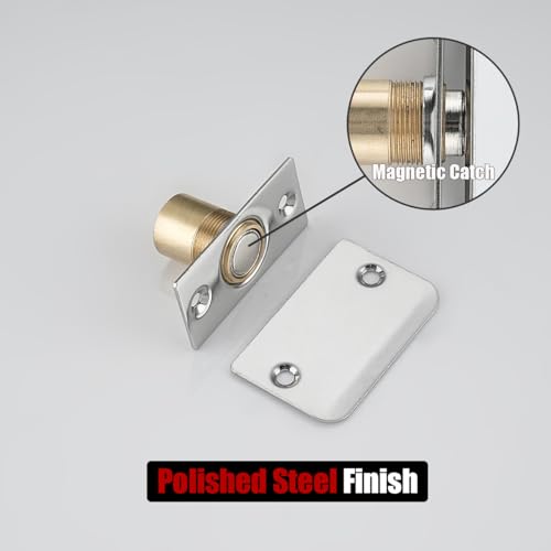 Image of JQK Closet Magnetic Door Ball Catch Hardware, 430 Stainless Steel Catch Adjustable with Strike Plate, Polished Steel Finish 2 Pack, HBC120-BN-P2