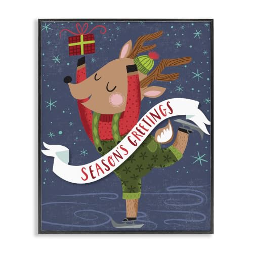 Season's Greetings Dancing Reindeer, 11 x 14 Inch Framed Giclée Print