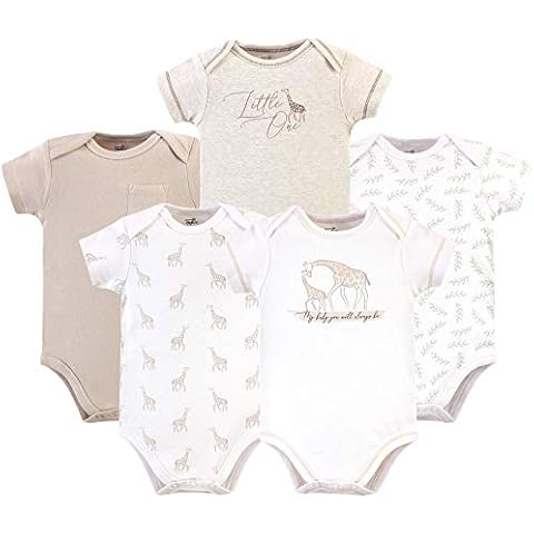 Touched by Nature Baby Boys' Organic Cotton Bodysuits T-Shirt Set, Little Giraffe Short Sleeve 5 Pack, 6-9 Months Cover