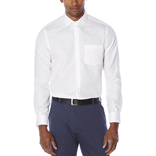 Perry Ellis Mens Non-Iron Solid Button Up Shirt, White, X-Large