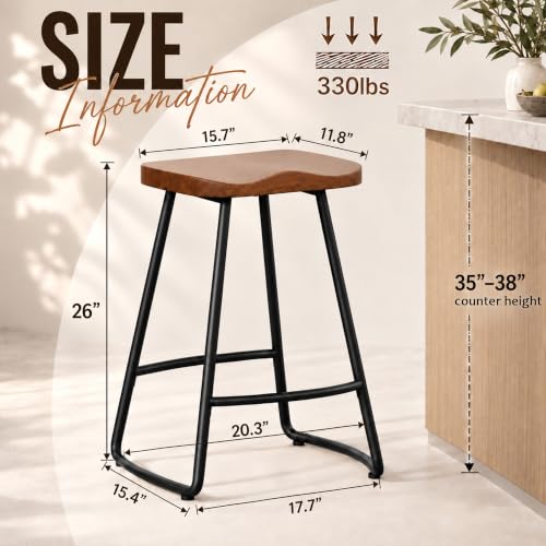 Image of Awonde Backless Metal Bar Stools Set of 4, Large Wood Seat Counter Stools