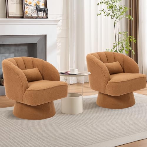GarveeHome Modern Swivel Barrel Accent Chair, 360° Teddy Fabric Upholstered