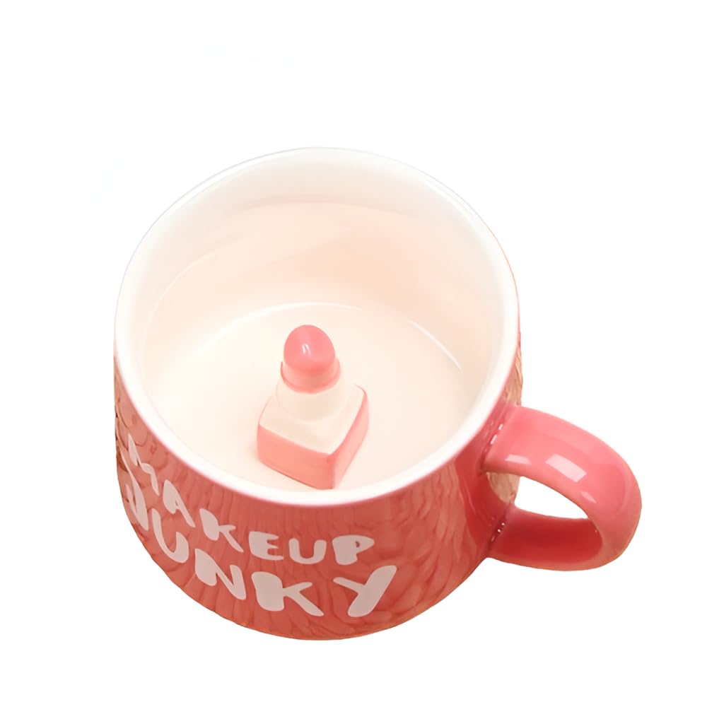 Exquisite Cartoon Coffee Cup, 3D Coffee Mug, Made with Ceramic, Applicable for Office Use, Suitable for Both Hot and Cold Tea Milk Coffee (Lipstick, 400 ML)