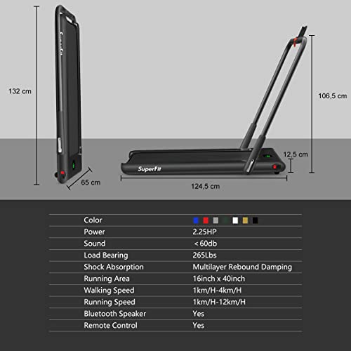 COSTWAY 2-in-1 loopband, inklapbaar, 2,25 HP, wandelpad onder het bureau met app, bluetooth en afstandsbediening, 1-12 km/u, loopband voor thuis - Afbeelding 7