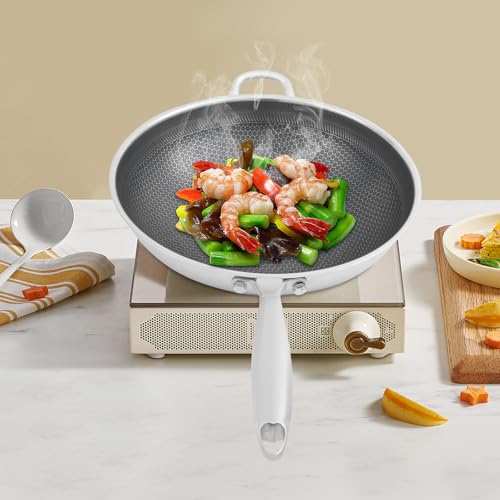 Wok de acero inoxidable 14.2 pulg con tapa y mango miniatura 2