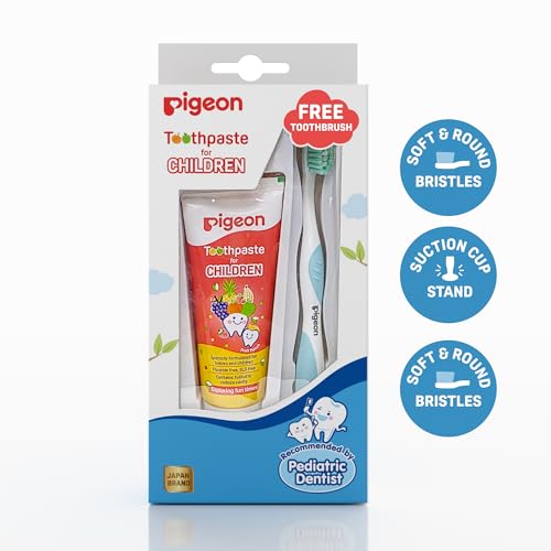 Image of Baby Toothpaste for Kids - Fruit Punch Flavor (45g) | Fluoride-Free, SLS-Free & Safe if Swallowed | Prevents Tooth Decay | Includes Kids Toothbrush (Blue) IDA Accepted
