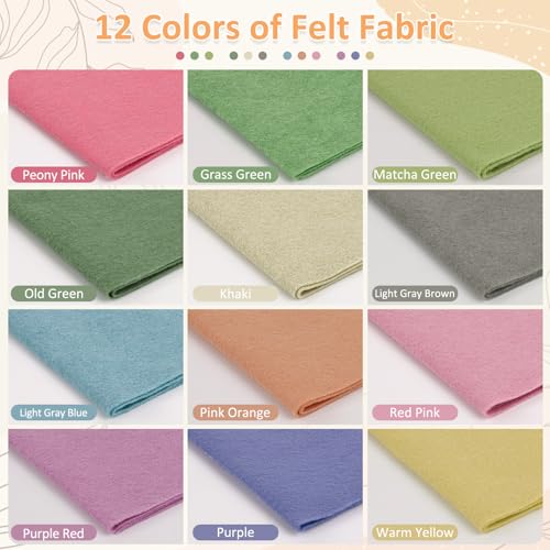 xseino 12 rolls 834x3534 14mm thick soft felt fabric sheet 12 assorted morandi series colors felt pack for diy craft sewing squares nonwoven patchwork
