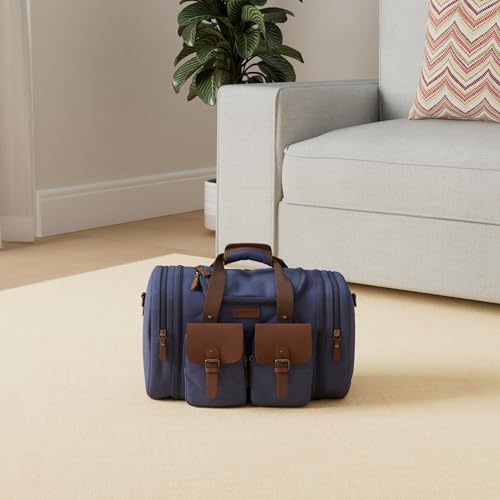 Image of Wildroad 50L Travel Duffel Bag, Expandable Canvas Genuine Leather Duffle Bag Upgraded Overnight Weekender Carry on Bag