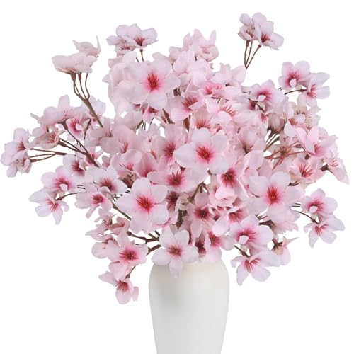 Luabue 4pcs Flores de Cerezo Artificiales, Ramo con Flor de Cerezo Artificial Decoracion Flores Artificiales Seda Cerezo Arreglos Florales para Boda Fiesta Hogar Jarron Mesa Balcon Jardinera