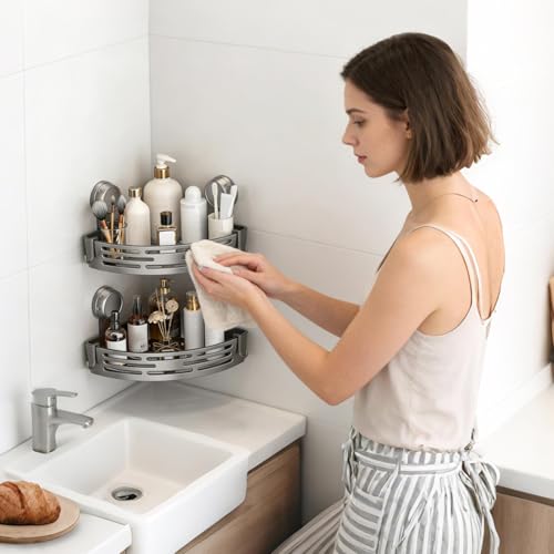 Étagères de douche d'angle sans perçage pour finir avec le désordre - 3