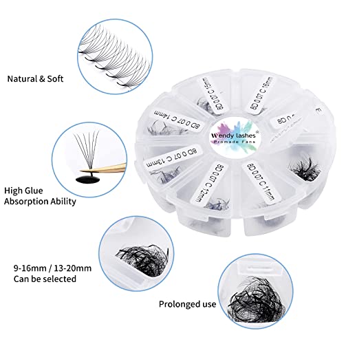 Premade Fans Eyelash Extension 6D 0.07mm C Curl Mixed Tray 9-16mm 500 Fans Pre-made Fans Handmade Loose Volume Lash Extensions Pointed Thin Base Promade Fans Loose(500-6D-0.07-C-916) - Image 4