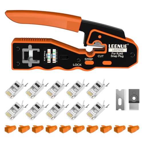 LEENUE RJ45 Crimpzange Set, Netzwerk Werkzeug Set mit 10 x Cat 7 Cat6A Lan Stecker Pass Through