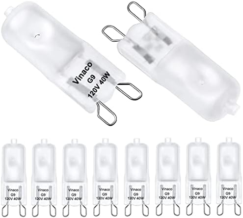 Vinaco G9 Bulb, 10 Pack G9 Frosted 40W Halogen Light Bulbs, High Brightness JCD G9 120V 40W, G9 Dimmable Warm White 2800K, Long Lasting G9 Halogen Bulb 40 Watt for Chandeliers, Pendants Lights