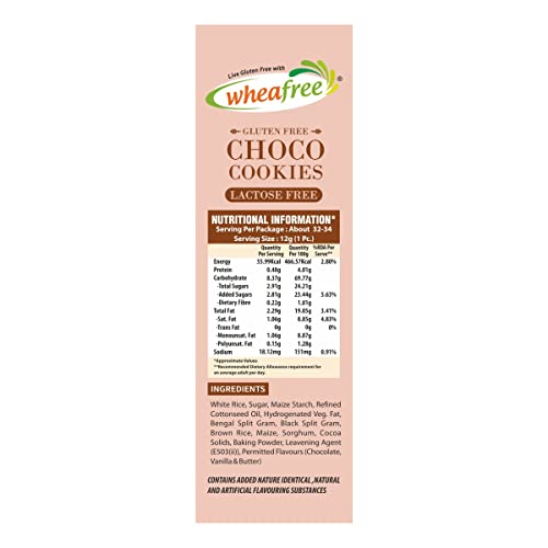 Image of Wheafree Gluten Free Choco Cookies 400g | Lactose Free | Tasty & Crunchy Choco flavoured Cookies | Best Teatime Snacks
