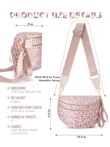 Image of Pure Colour Crossbody Bag Bum Bag for Women,Spacious Purse Fanny Packs Belt Bag,Oversized Bum Bag (Pink Leopard Bum Bag)
