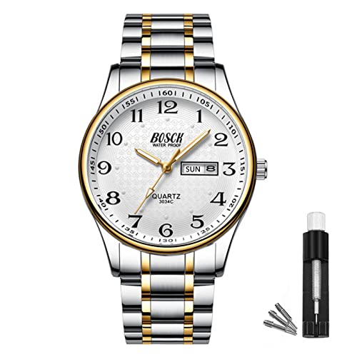 BOSCK Analogico Reloj Hombre Acero，Empresarial Cuarzo Moda 30M Impermeable Inoxidable Acero Relojes para Hombre,Deportivo con Fecha Relojes de analógico Relojes Pulsera Watch