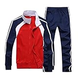 Sun Lorence Men's Athletic Running Tracksuit Set Casual Full Zip Jogging Sweat Suit Red M