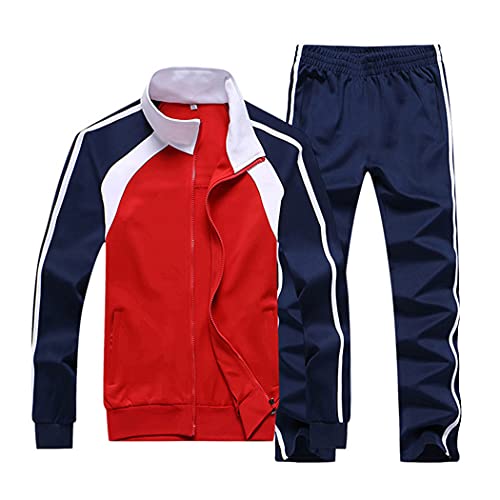 Sun Lorence Men's Athletic Running Tracksuit Set Casual Full Zip Jogging Sweat Suit (Xx-Large, Red) #TOP9