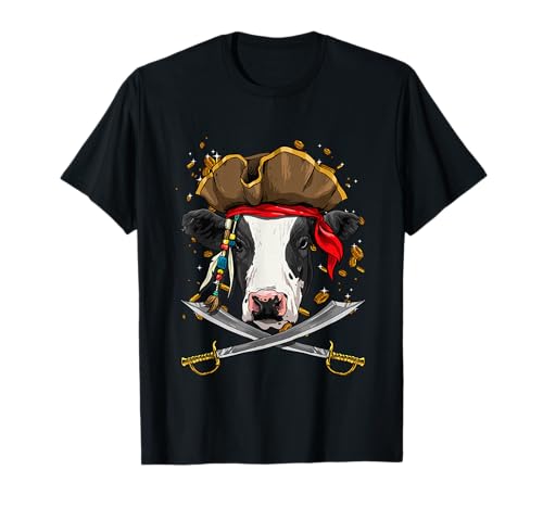 Pirate Cow Heifer Cattle Jolly Roger Flag Nautical Cow Lover T-Shirt