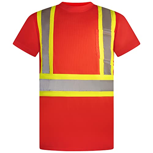 Hi Vis T Shirts for Men - ANSI Class 3 Short Sleeve High Visibility Shirts for Men, Safety Shirts with Pocket, Work Shirts for Men Construction Shirts