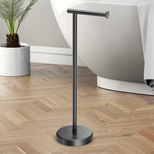 Image of Gatco 1437MX Latitude II Freestanding Toilet Paper Holder Stand, Weighted Base, 22.25-Inch H, Matte Black