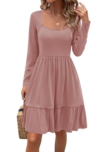 Image of Newshows Women's 2026 Summer Casual Square Neck Ruffle A Line Beach Vacation Sundress Work Business Dress with Pockets