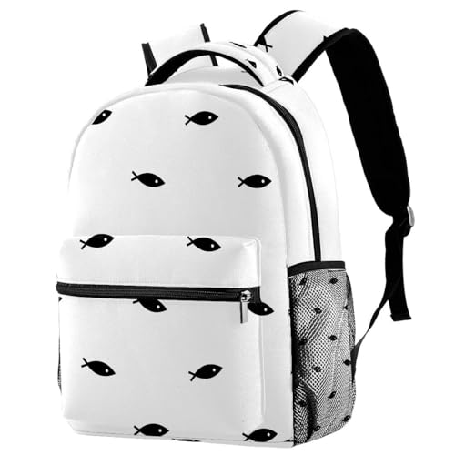 Sac à dos d'école blanc imprimé poisson multicolore pour ados