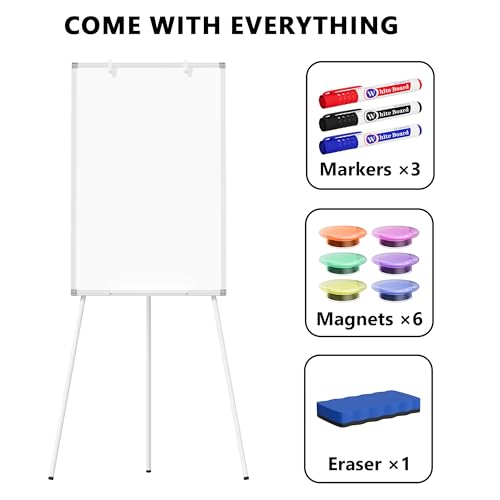 Image of Large Whiteboard Easel with Stand, 36 inch x 24 inch Portable Standing Magnetic Dry Erase White Board, 3' x 2' Tripod Height Adjustable Flip Chart Easel for Home Office Classroom School, Silver