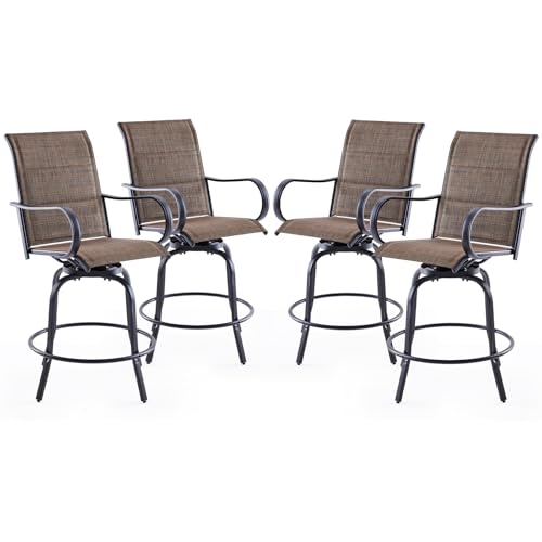 Image of Soohow Patio Bar Stools Set of 4, Outdoor Swivel Barstools with Paded Textilene Fabric, All Weather Outdoor Bar Height Chairs, Ergonomic Comfort Tall Swivel Patio Chair for Balcony, Poolside, Lawn