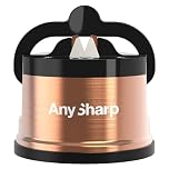 AnySharp Pro Metal Knife Sharpener | Hands-Free Safety, PowerGrip Suction | Sharpens All Kitchen Knives | Ideal for Hardened Steel & Serrated | World's Best | Compact, One Size | Copper, Metal
