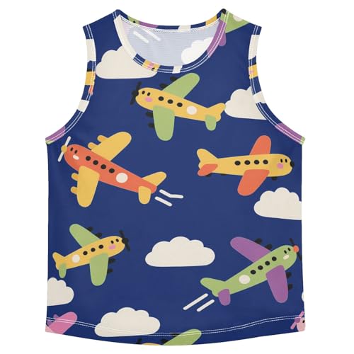 Boys' Tank Top Shirt Airplane Dark Blue Background Pattern Sleeveless T-Shirts
