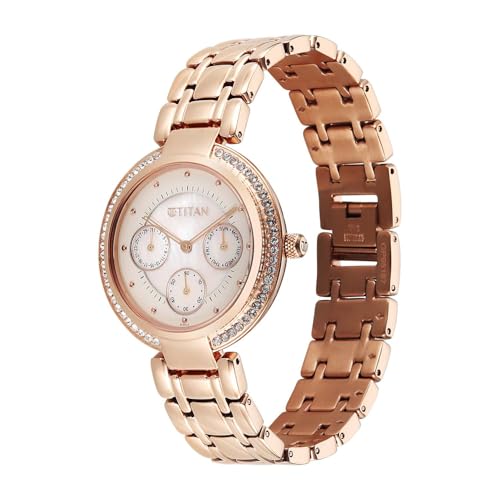 Image of Titan Eternal Quartz Analog Off White Dial Rose Gold Metal Strap Watch for Women
