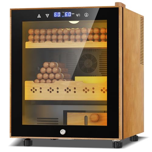 Image of 50L Upgraded Electric Humidor with Leather, 300 Counts Large Capacity,Thermostatic Electric Cooler Cabinet with Digital LED Screen, Safety Lock,Smart Humidity & Temp Control, Gifts for Men