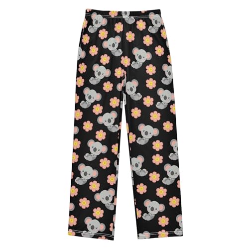 Koala Daisy Flowers Boys Long Pants Soft Trousers Elastic Waist Kids Lounge Bottoms with Pockets S-XL