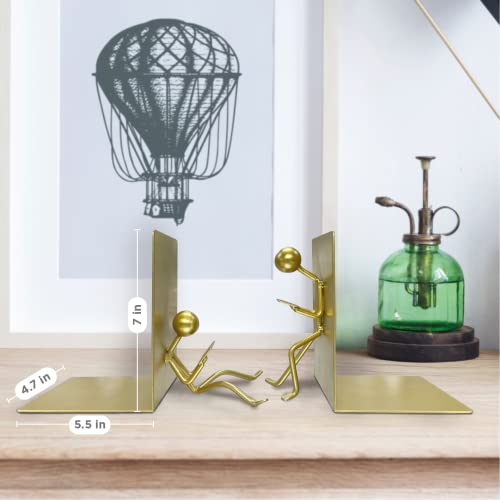 Ottimo Heavy Duty Metal Unique Office Desk Bookends For Use As Bookshelf Decor, Home, Office Or Kitchen Shelves. Unique, Cute And Decorative Book Stopper To Hold Books, Great Gift Idea (Gold) #TOP4