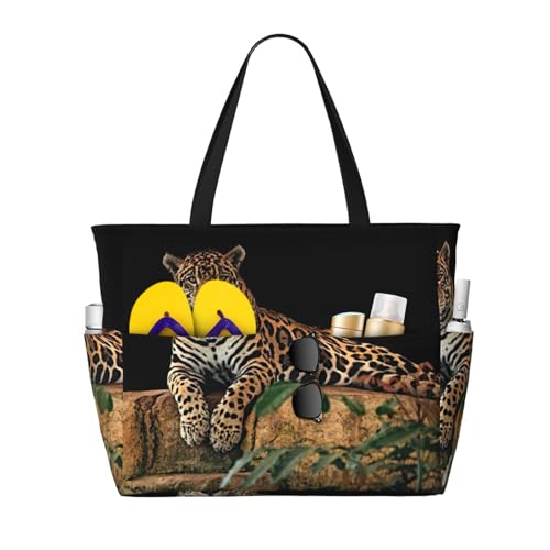 Grand sac fourre-tout imprimé léopard africain noir pour femme au quotidien