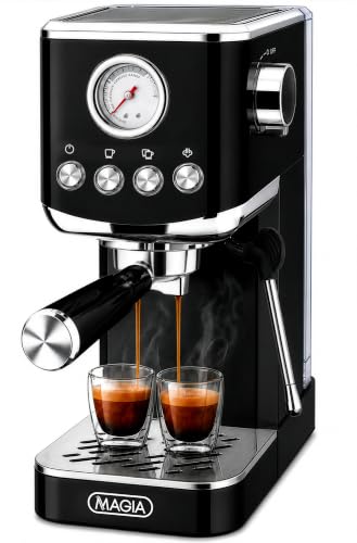 Image of Zulay Kitchen Magia Compact Espresso Machine - 20 Bar Coffee Maker with Milk Frother Steam Wand, Latte & Cappuccino Maker, 1350W Fast Heating, 40oz Removable Water Tank, Stainless Steel - Black
