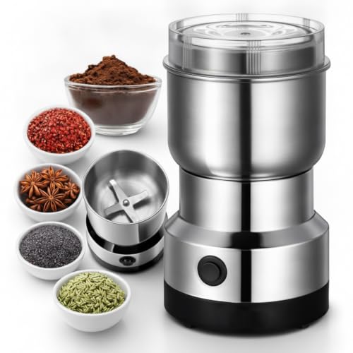 Image of Nima Electric Coffee and Spice Grinder, 150W Stainless Steel Mini Grinder for Dry Masala, Coffee Beans, Nuts and Seeds, Multipurpose Kitchen Appliance