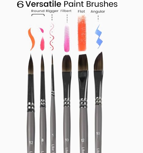 Image of Like It SilkyTouch Artist Paint Brush Set - 6-Piece Versatile Synthetic Brushes for Gouache, Acrylic, Watercolor&Oil Painting|Short Handle| Includes Round,Filbert,Dagger,Flat Shapes with Brush Holder