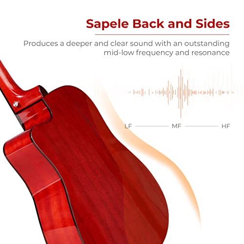 Acoustic Guitar, Cutaway Acoustic Guitar Full Size Dreadnought Acustica Guitarra Bundle With Gig Bag For Adults Teens Beginners Professionals, Red By Vangoa #TOP2