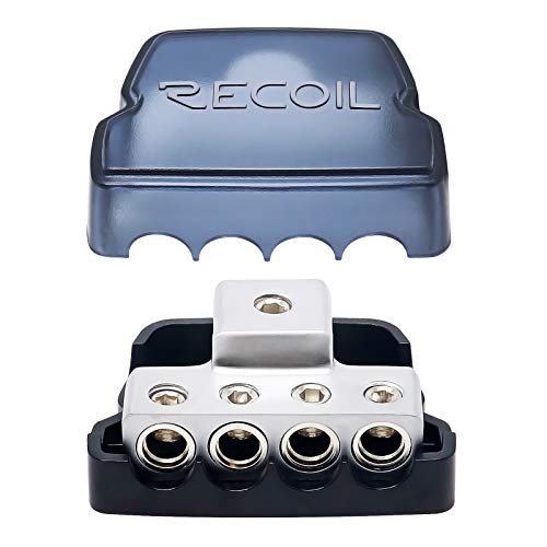 Recoil DB14 4 Way Power Distribution Block, 1 X 0/2/4 Gauge in / 4 X 4/8 Gauge Out Power Distribution Ground Distributor Block for Car Audio Amplifier Splitter (1PCS)