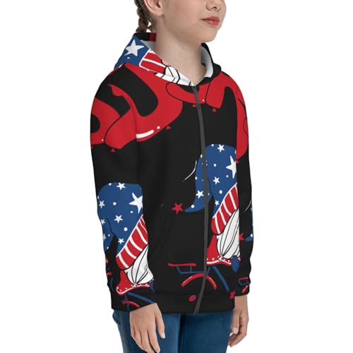 Gnome 4th of July Kid Hoodies Boys Zip Up Sweatshirts Girls Pullover with Pocket4