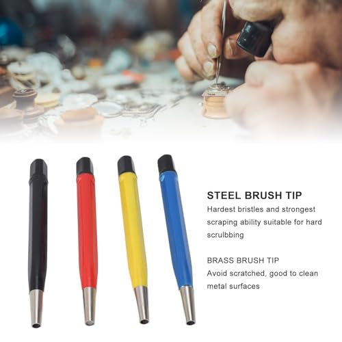 Image of Fiberglass Scratch Brush Pen, 4 Pack Scratch Brush Pen Set, Glass Fiber, Brass, Steel and Nylon, Pen Prep Sanding Brush with Adjustable Tips for Jewelry Watch Coinss Cleaning