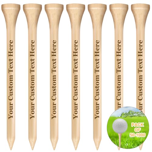 Gbvllexuii 50-1000Pcs Personalized Golf Tees Text Logo Name Custom Bamboo Golf Tees In A Pouch Engraved Bulk Gift