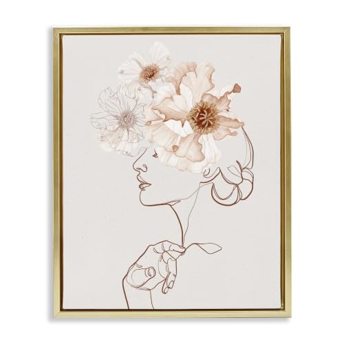 Delicate Pink Floral Line Drawing, 25 x 31 Inch Canvas in Floater Frame
