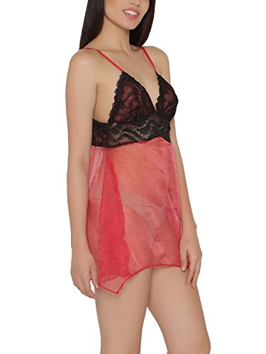 Image of Clovia Women's Sheer Babydoll with Lacy Cups